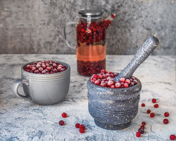 Preparation of a vitamin cranberry drink, frozen kukva, cuskin with fruit juice