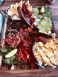 High angle view of chopped vegetables on table