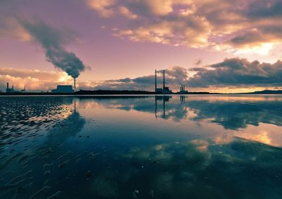 Scenic view of lake against sky at sunset