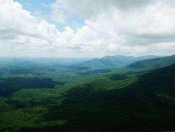 Scenic view of mountains against cloudy sky