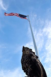 Low angle view of flag against sky
