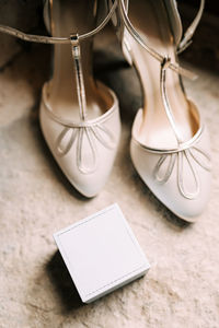 High angle view of shoes on table