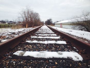Railroad track covered with snow