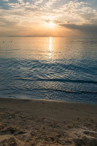 Scenic view of beach against sky during sunset