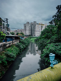 Buildings against cloudy sky