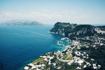 High angle view of calm blue sea