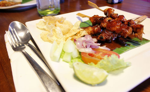 Close-up of meal served in plate