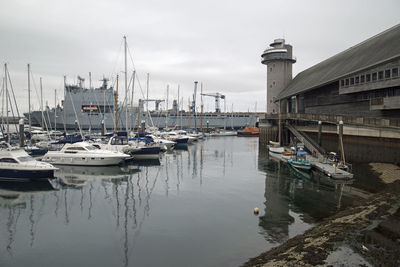 Boats moored in harbor