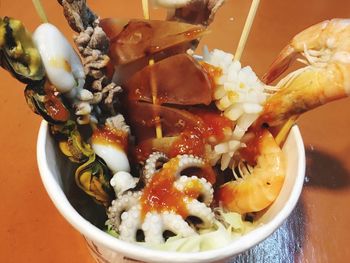 High angle view of food served in bowl