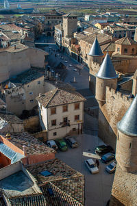 High angle view of buildings in city