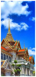 Low angle view of church against blue sky