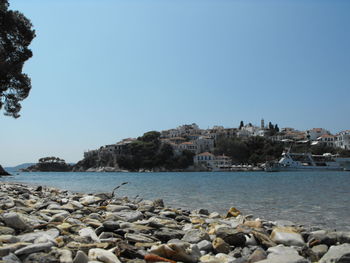 Scenic view of sea against clear sky