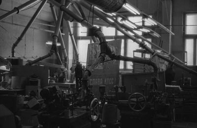 Bicycles parked in factory