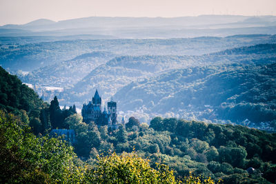 Castle drachenburg overlooking the rhine valley