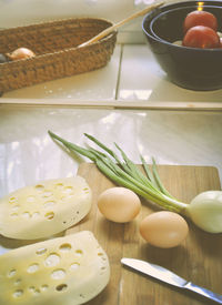 High angle view of food on cutting board