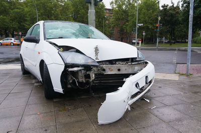 Close-up of damaged car