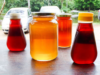 Close-up of drinks on table