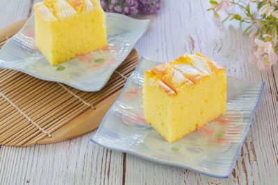 High angle view of cake on table