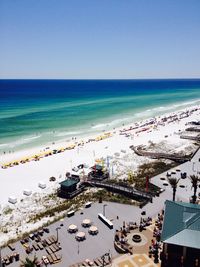 High angle view of beach against clear sky