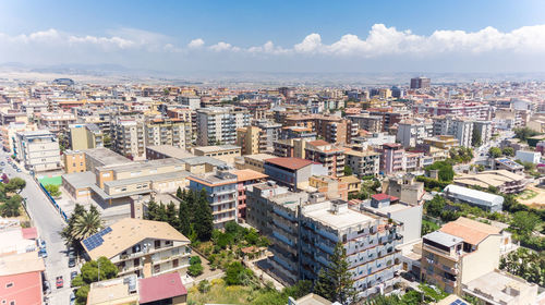 High angle view of townscape against sky