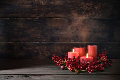 Close-up of christmas decorations on table