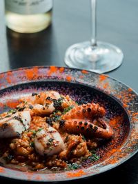 Close-up of food in plate on table