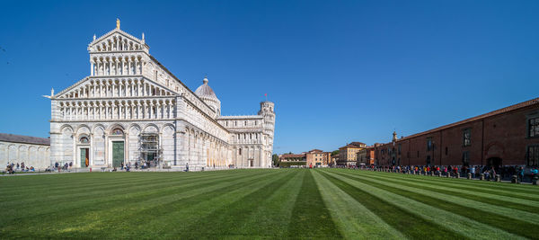 View of historical building against clear blue sky