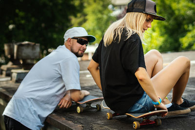 Couple at skateboard park