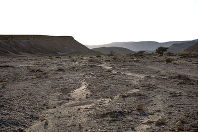 Scenic view of desert against clear sky