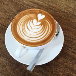 High angle view of coffee on table