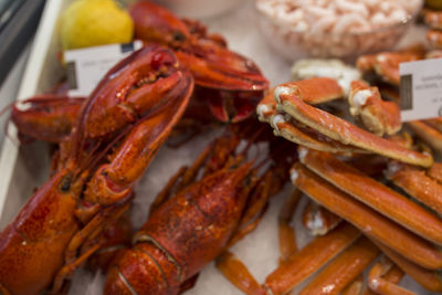 High angle view of seafood in plate on table