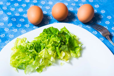 High angle view of vegetables in plate