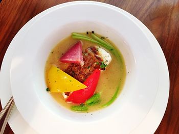 High angle view of food in plate