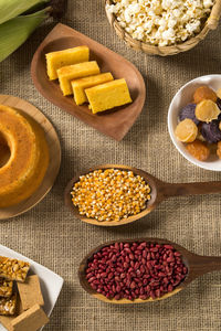 High angle view of breakfast on table