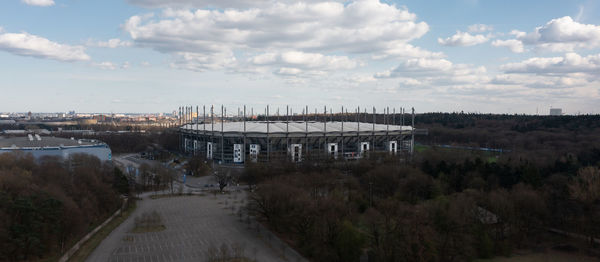 High angle view of bridge over road against sky