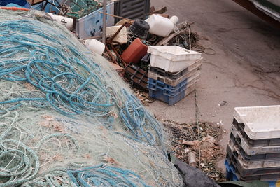 High angle view of man stack