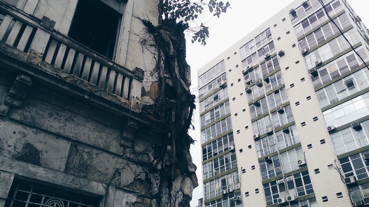 building exterior, built structure, architecture, low angle view, city, no people, outdoors, day, fire escape