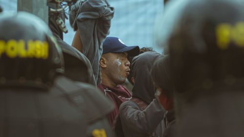 Crowd of people during riot