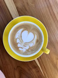 High angle view of cappuccino on table