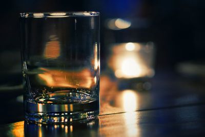 Close-up of beer glass on table