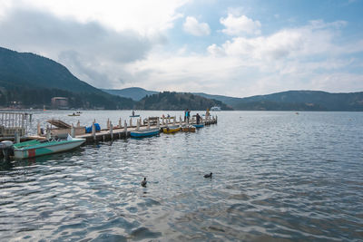 Scenic view of bay against sky