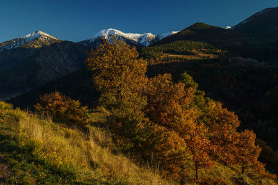 Scenic view of mountains against sky during autumn