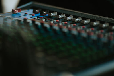 Close-up of sound mixer keyboard