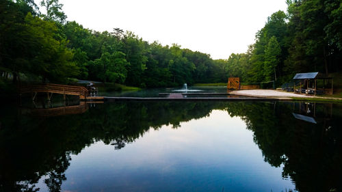 Reflection of trees in lake against sky