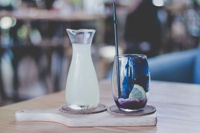 Close-up of beer glass on table
