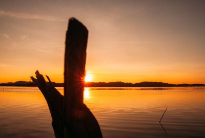 Silhouette hand against sky during sunset