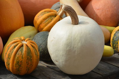 Close-up of pumpkins for sale in market