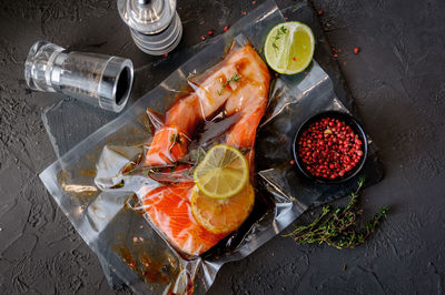 High angle view of food on table