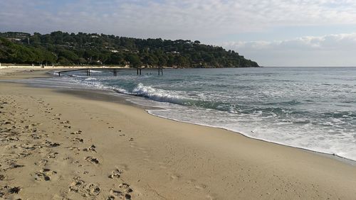 Scenic view of beach against sky