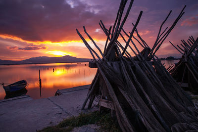 Fishing nets and beautiful sunset